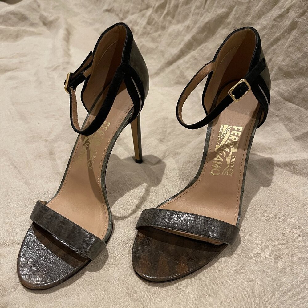 Salvatore Ferragamo Open-Toe Reptile Slingback Stilettos